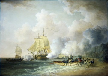 Buque de guerra Painting - Captura de Fort Louis Martinica 1794 Batallas navales